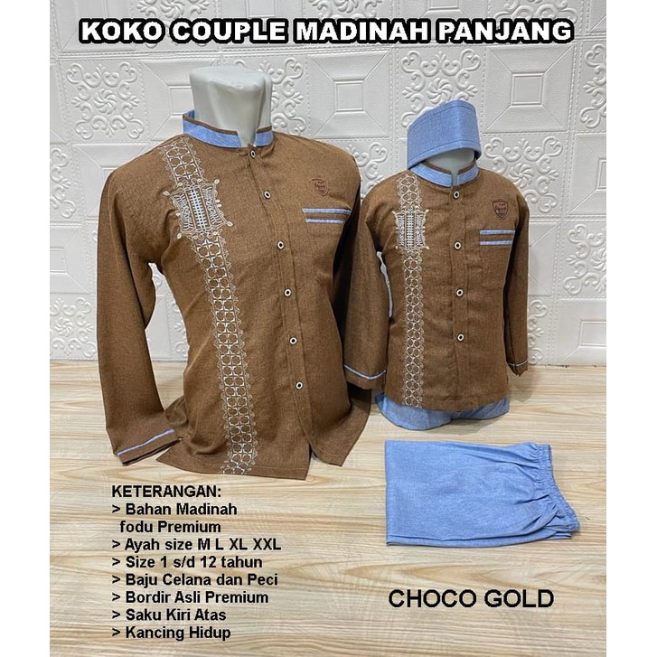 Koko Couple Ayah Anak Lengan Panjang Bahan Madinah Bordir Premium AGNINA