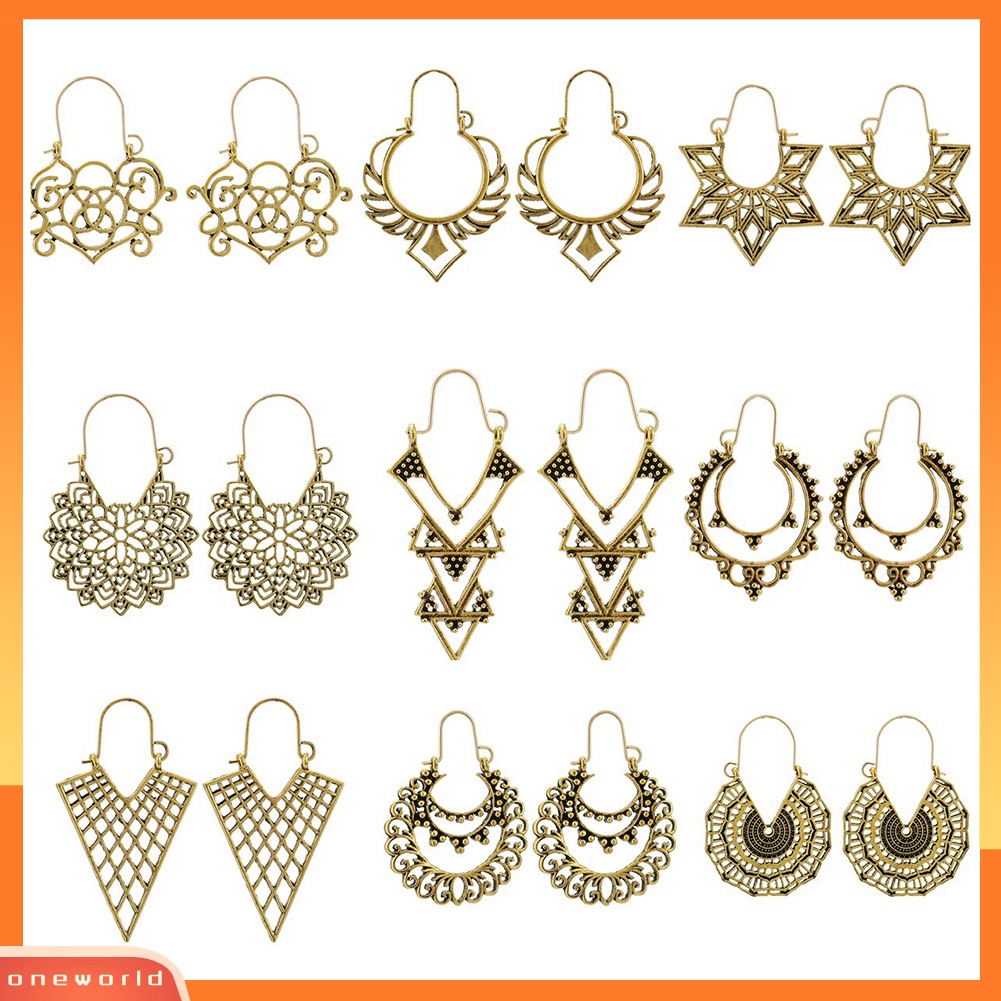 [WONE] Boho Wanita Geometris Berongga Ukir Hoop Anting Tindik Pesta Perhiasan Hadiah