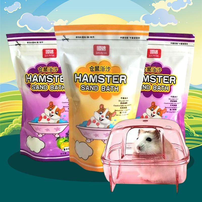 PAKET SS - Pasir Mandi Hamster Pasir Wangi Hamster GRATIS SAUNA Tempat Mandi Hamster Bersih Wangi