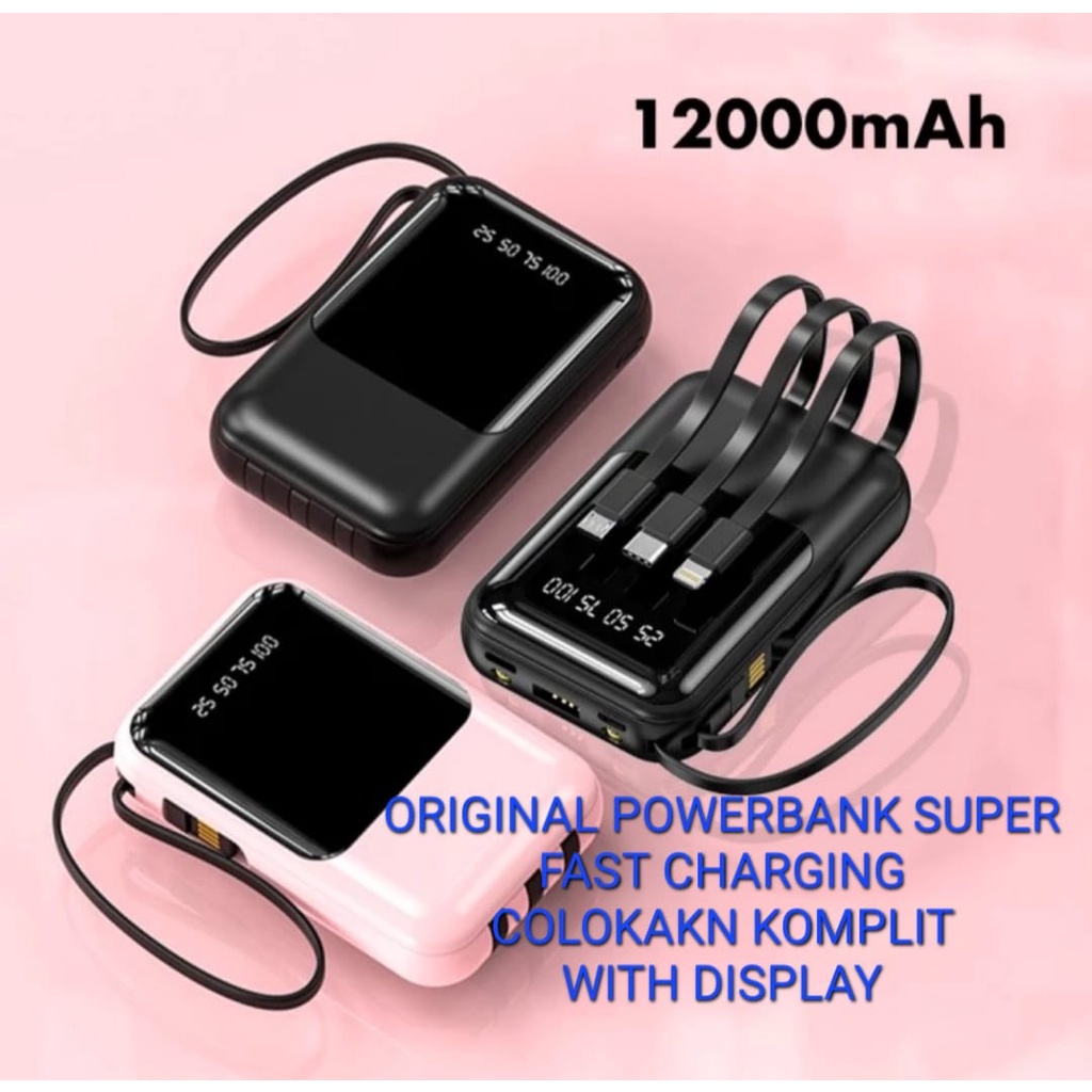 J457 ORIGINAL POWERBANK SUPER FAST CHARGING COLOKAKN 3in1 POWER BANK 12000 MAH USB PORTABLE LED DISPLAY UNIVERSAL CHARGER CAS CASAN BATERAI BATERE BATU LCD SENTER LAMPU USB MICRO Lightning Type-c J457  WITH DISPLAYFeature： 【Built-in 4 Charging Lines】power