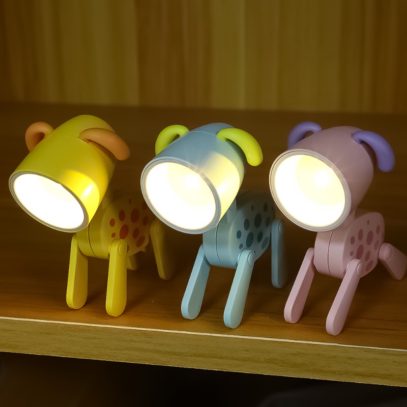 Lampu Tidur Mini LED Malam Anjing Tutul Lucu Lampu Meja Lipat/Desktop Ornamen Book Light Kamar Anak Samping Tempat Tidur Dekorasi Kamar Tidur