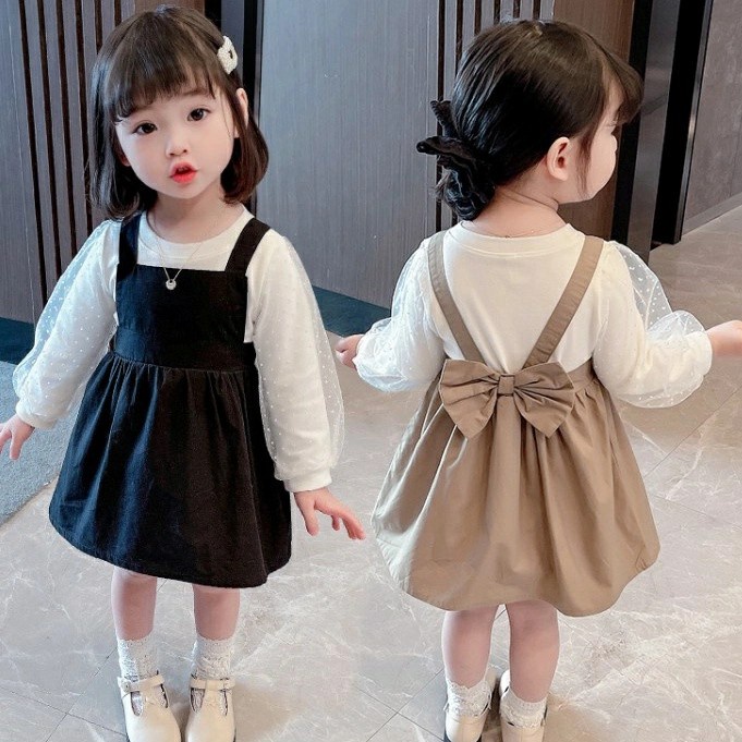 Dress Overall 2in1 Blouse+Overall Anak Perempuan Import