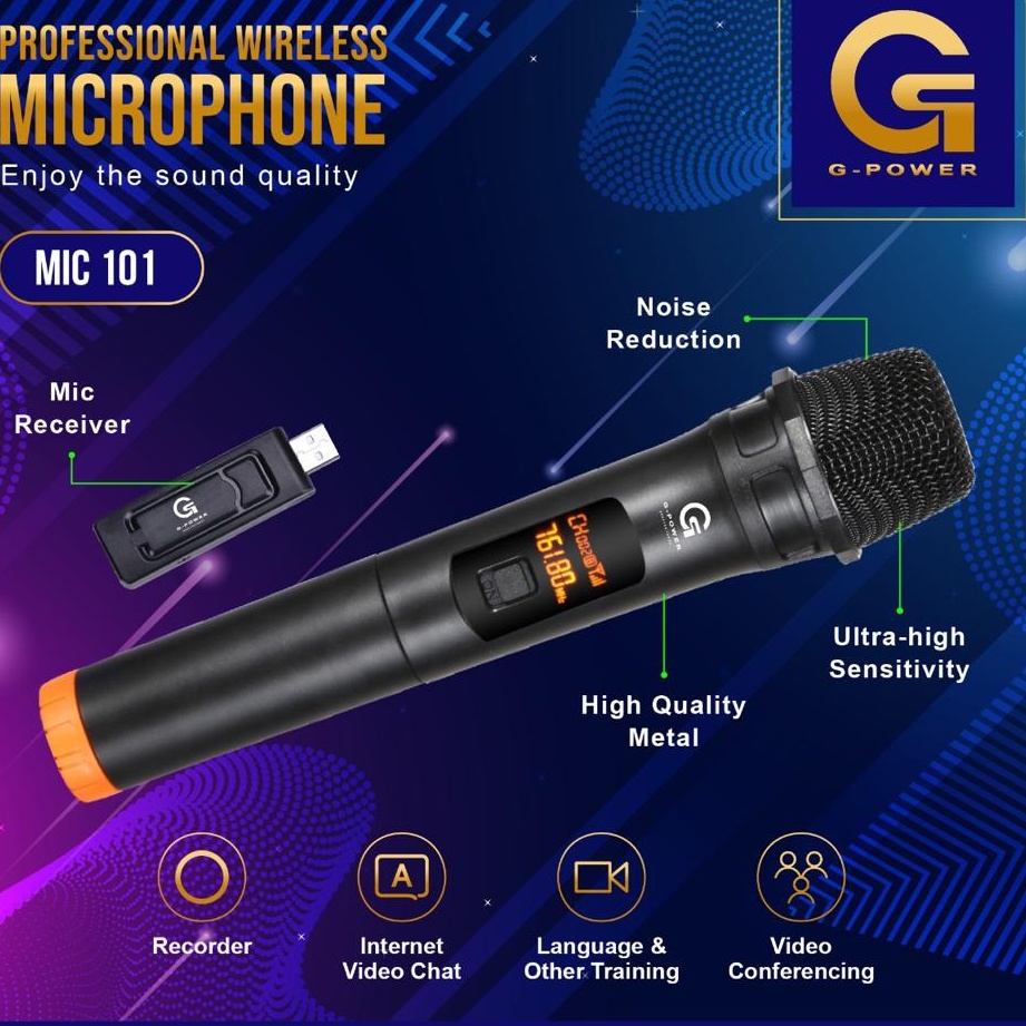 GPOWER MIC WIRELESS VHF 101 Professional Wireless Mic tanpa kabel
