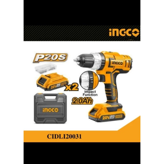 Ingco CIDLI20031 Mesin bor batere 13 mm 20V bor beton baterai 20 Volt bor 13mm tembok