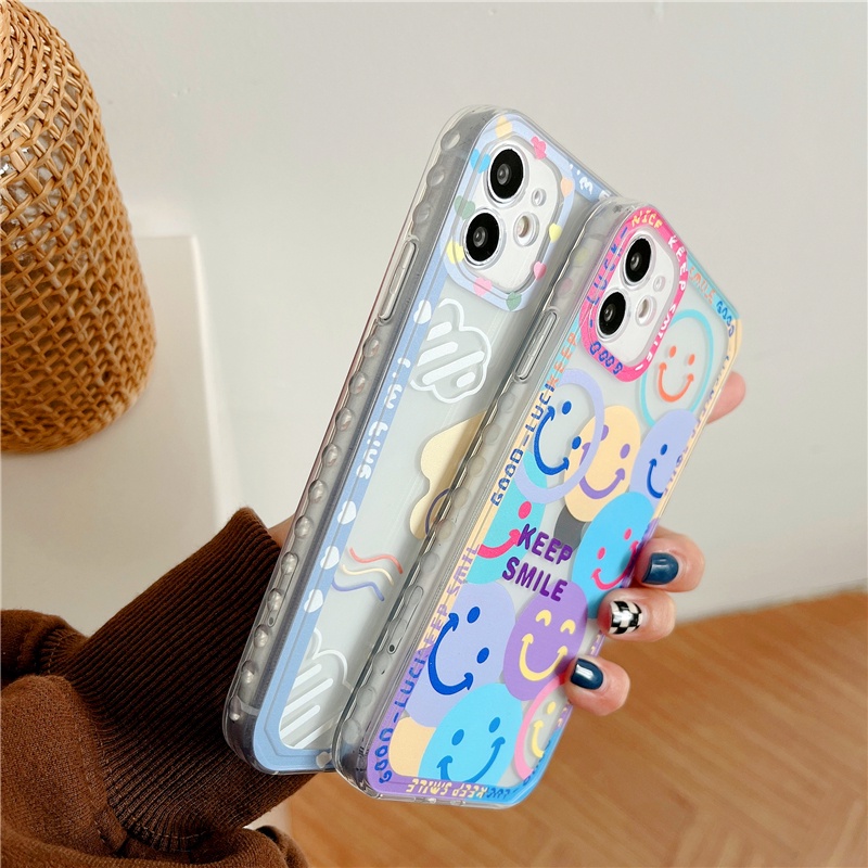 IPHONE Lucu Bayi Beruang Wajah Tersenyum Pelindung Len Casing Ponsel Kompatibel Untuk Iphone14 13 12 11 Pro Max Menebal Shockproof Lembut TPU Penutup Belakang