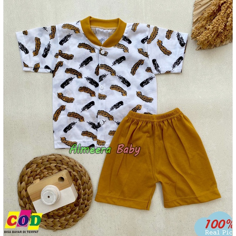 Setelan Baju Bayi Piyama Bayi Lengan Pendek Kancing Depan Usia 3-12 Bulan