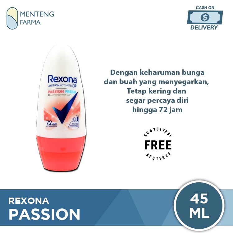 Rexona Anti-Perspirant Deodorant Roll On Passion 45 ML - Memberikan Keharuman dan Menyegarkan Ketiak