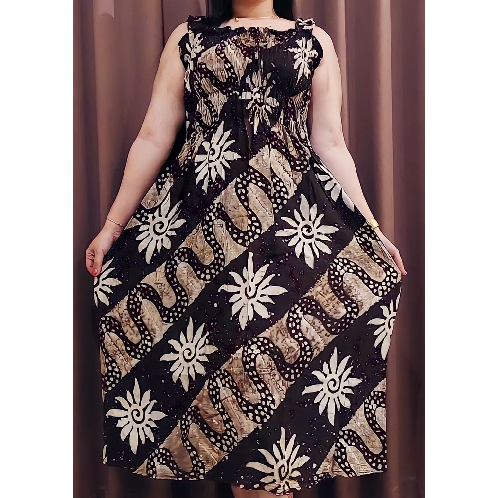 Dress Jumbo Batik Wanita Dewasa etnik Monochrome Kekinian Bahan Adem