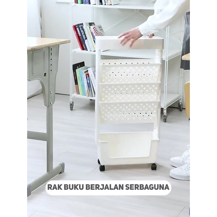 Raja.tas 1412 Rak Buku Dengan Roda Rak Buku Plastik 5 Tingkat Minimalis Storage Book Rak Penyimpanan