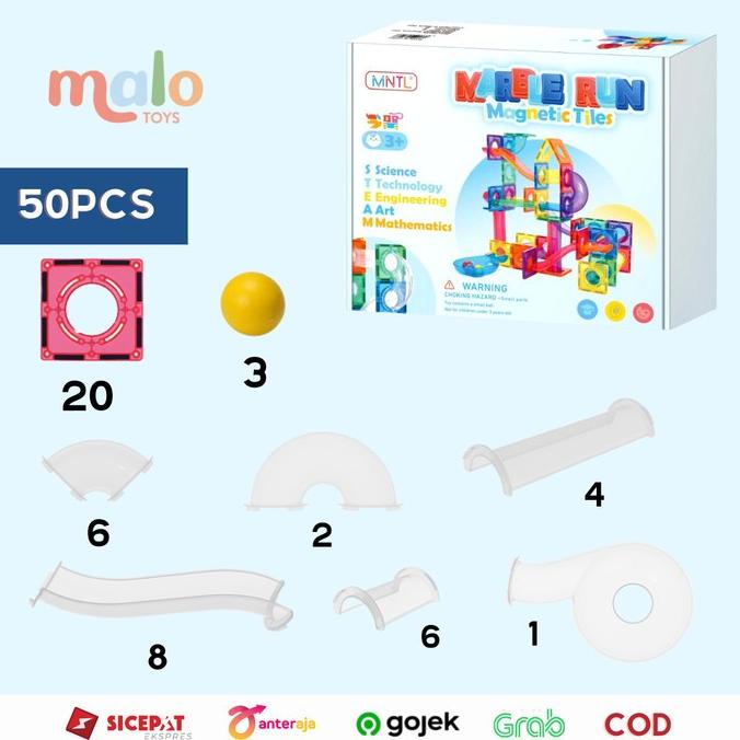 MNTL Marble Run 50 Pcs Warna TRANSPARENT CLASSIC Open Ended STEAM Toys ---NEW---