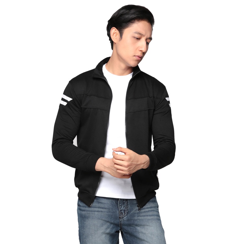 GIOFLO Jaket Olahraga Sport Pria Terkini Abu - Hitam / JAK 2273