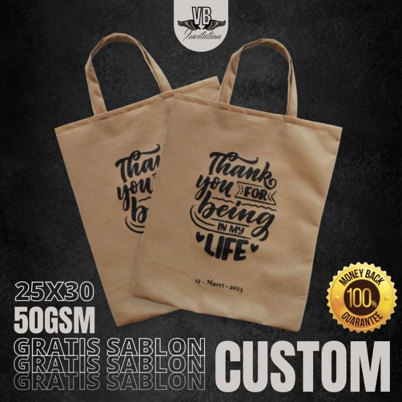 SOUVENIR TAS SPUNBOUND PERNIKAHAN TERBARU TERMURAH SOUVENIR WEDDING FREE SABLON FLAT 25X30