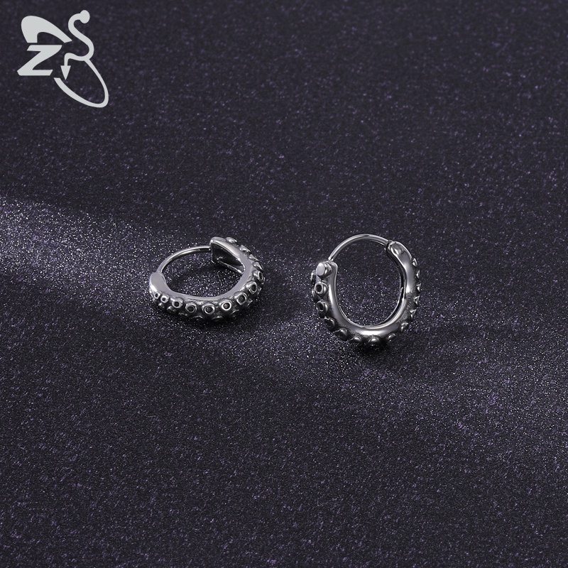 1pasang Anting Hoop Punk Stainless Steel Tengkorak Bulat Anting Cross Bunga Mawar Cricle Earrings Korea Anting Bulu