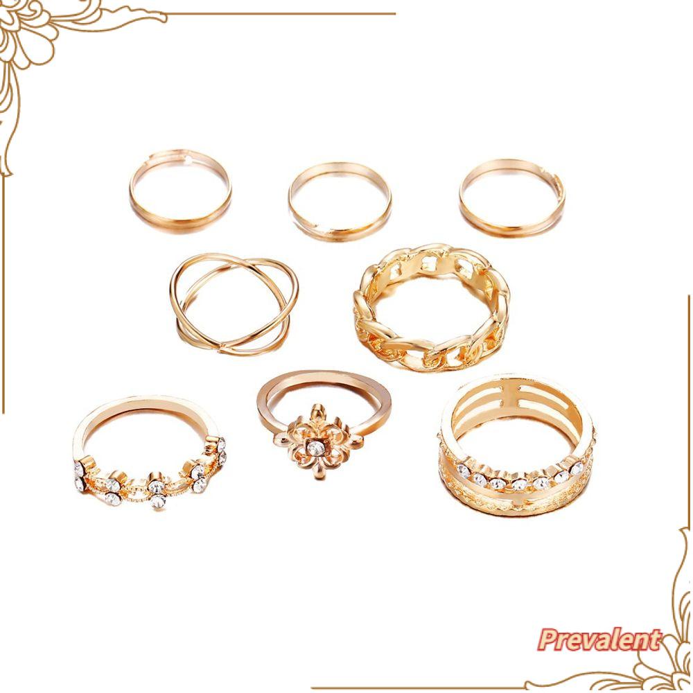 Preva 8pcs/set Cincin Wanita Perhiasan Wanita Finger Rings Kristal Vintage