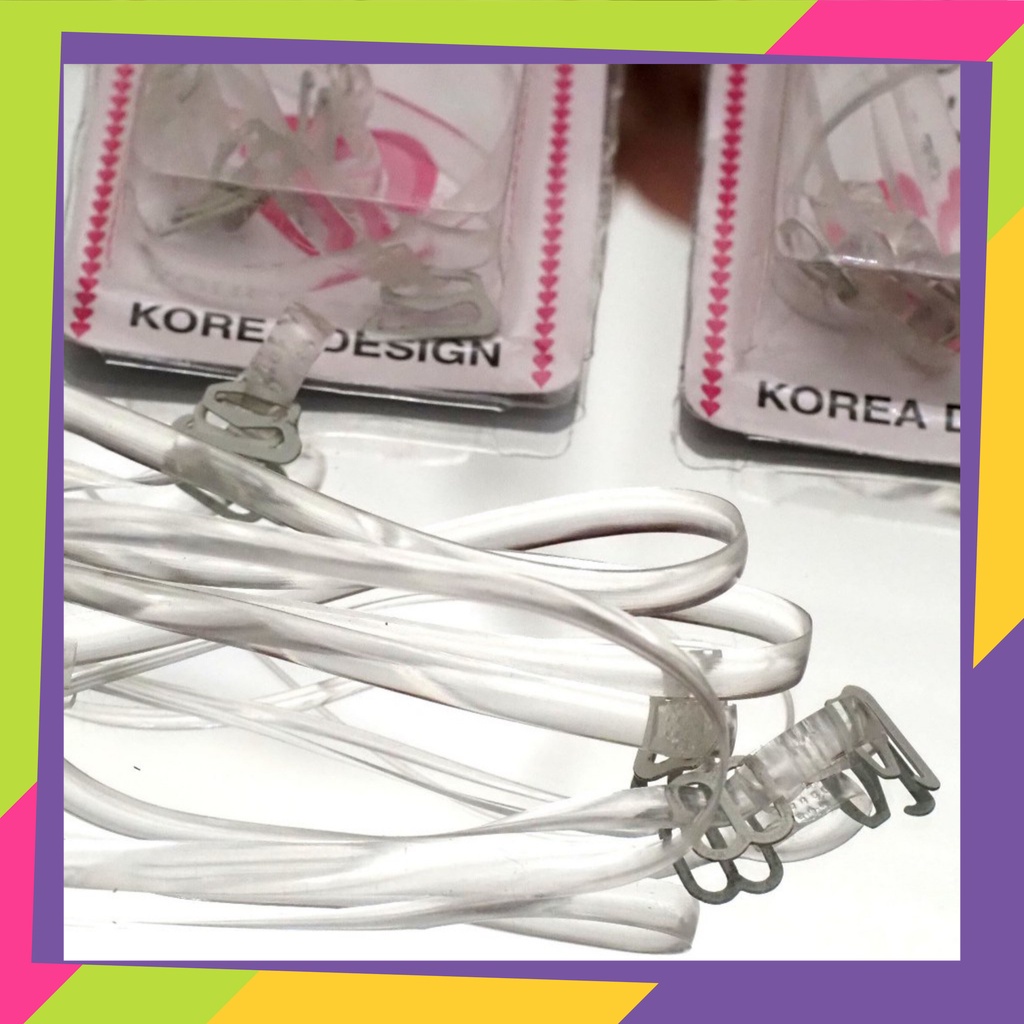 1648 [Grosir] 12pcs Tali BH transparan ukuran 0,5 cm / Tali Bra bening gepeng setelan besi