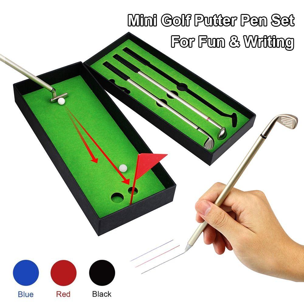 Preva 3PCS/Set Golf Putter Pen Set Alat Tulis Menulis Alat Hadiah Hitam/Merah/Biru Tinta Penandaan Pen Golf Berbentuk Gel Pen