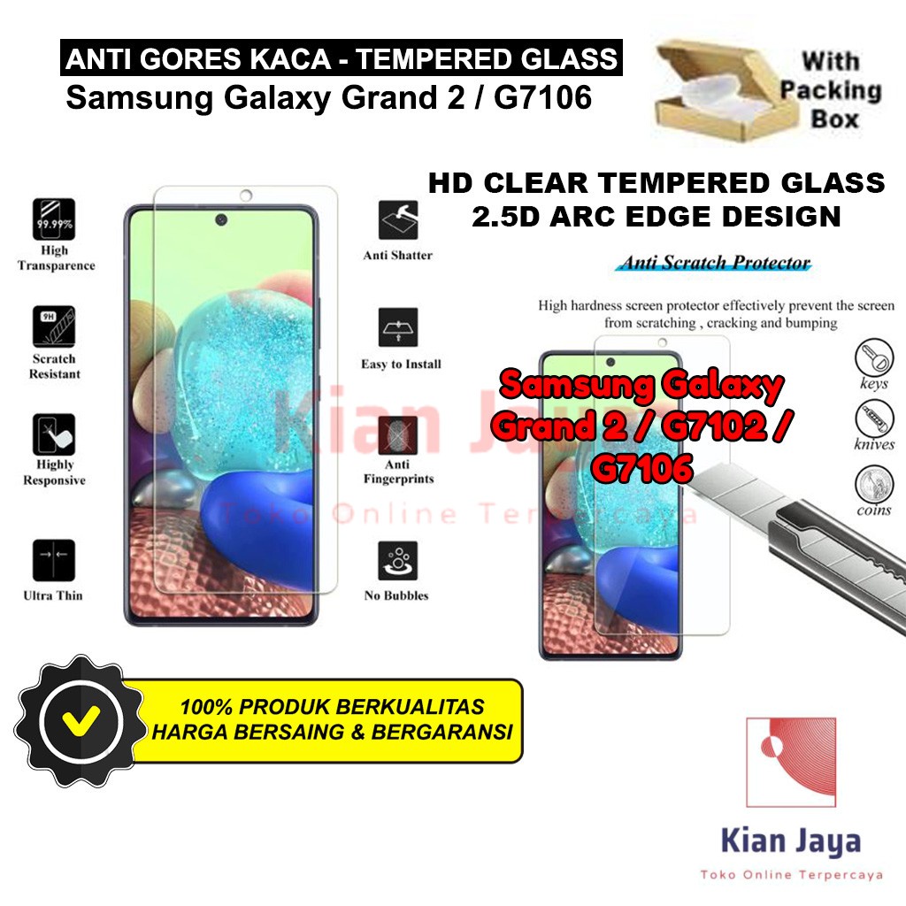 Anti Gores Kaca Hp Samsung Galaxy Grand 2 / G7106 / G7102 Tempered Glass Premium Bening Transparan Clear TG Temper Glas