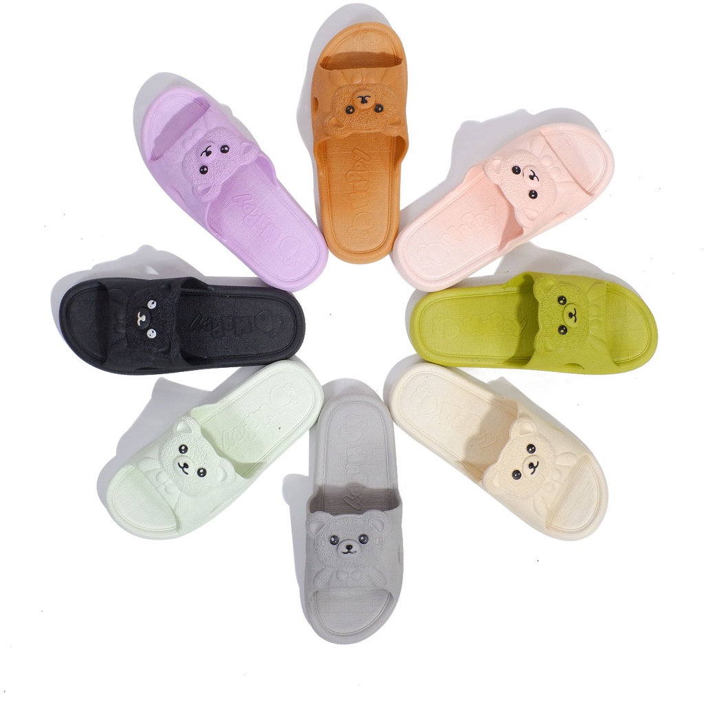 Mokaya 129 Sandal Slop Pcu Jelly Anak Perempuan Teddy Bear Lucu Garis 2 Import Original Casual