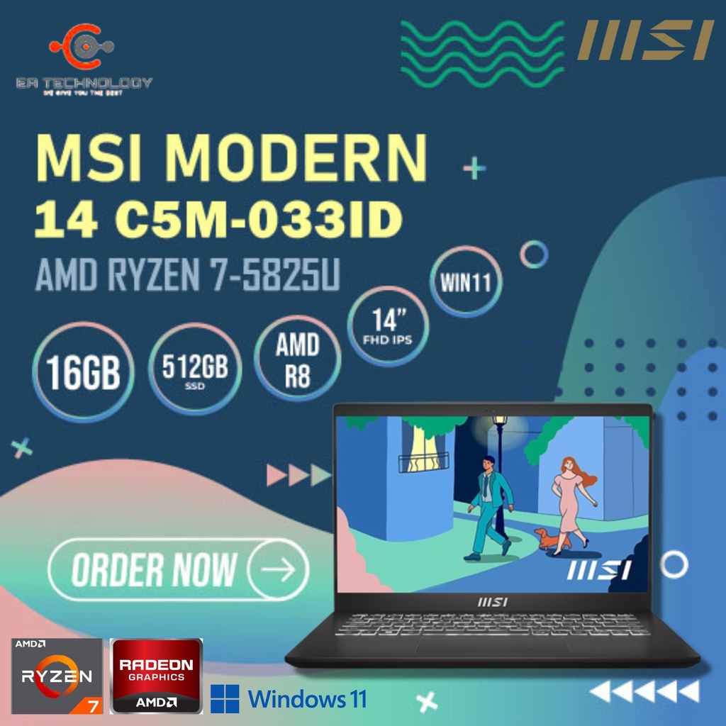 MSI Modern 14 C5M-033ID AMD Ryzen 7-5825U 16GB 512SSD 14" FHD IPS W11