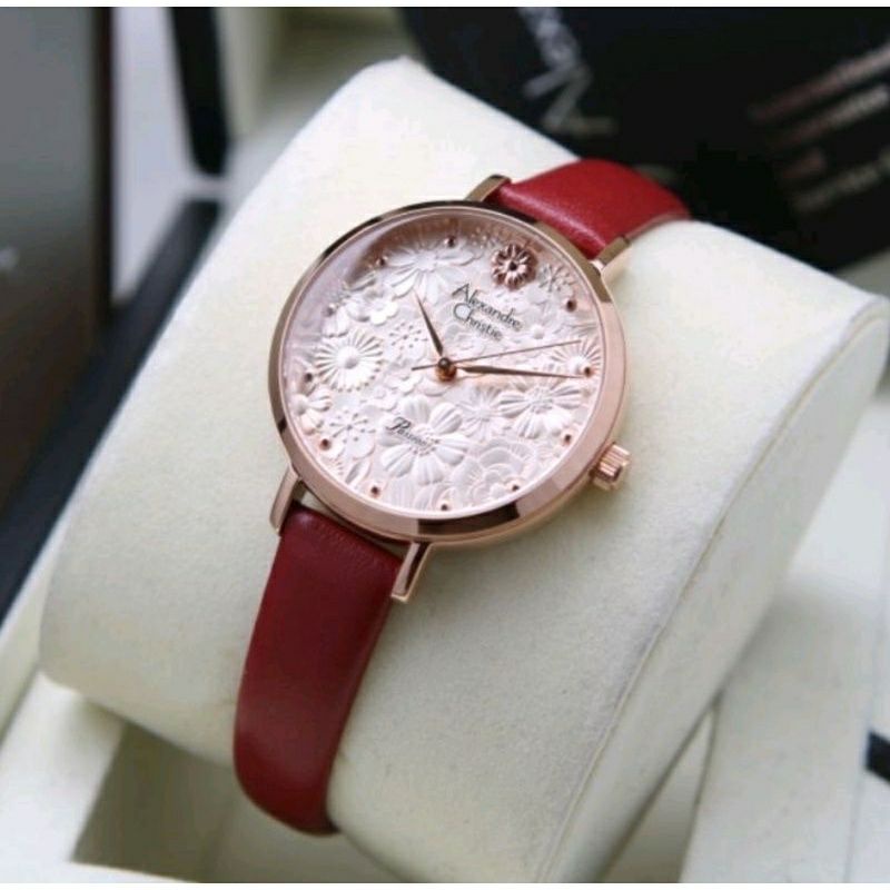 jam tangan cewe klasik polos tali kulit original harga terjangkau plat dasar bunga Alexandre Christi