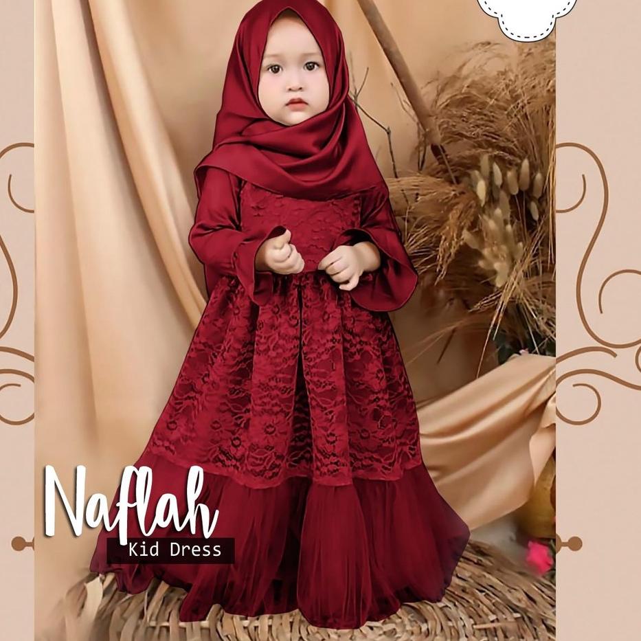 MAXI DRESS NAFLAH FULL BRUKAT KID / GAMIS ANAK FULL BRUKAT NAFLAH 3-6 TAHUN / GAMIS ANAK MUSLIM  KON
