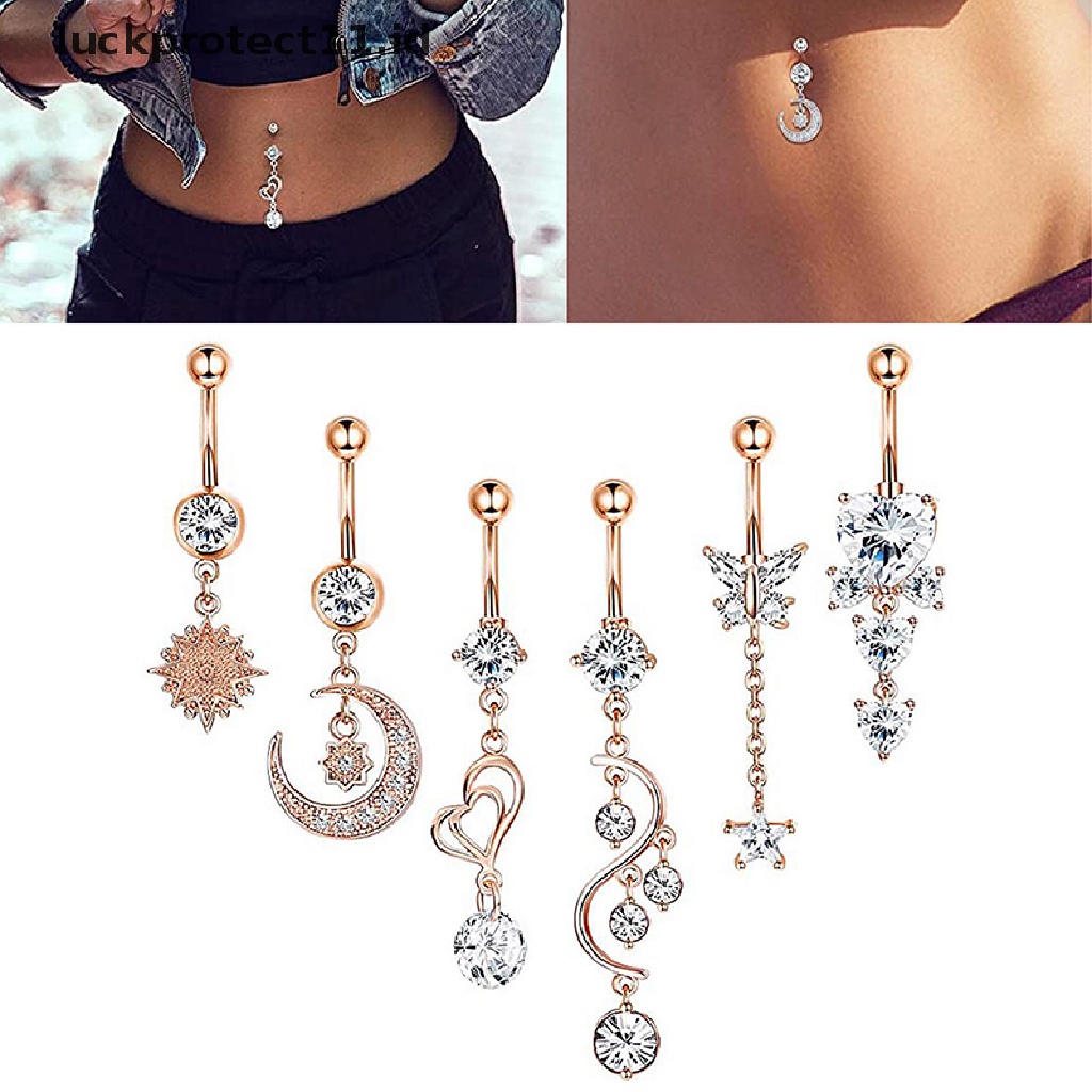 /Fashion Hot// Fashion// 14G Kristal Pusar Cincin Barbel Drop Menjuntai Body Belly Button Rings.