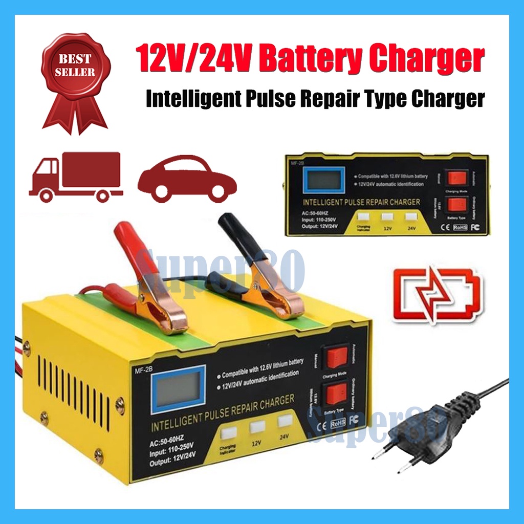 Alat Cas Aki 12V-24V Smart Charger Accu Motor Mobil Truk Kapal Casan