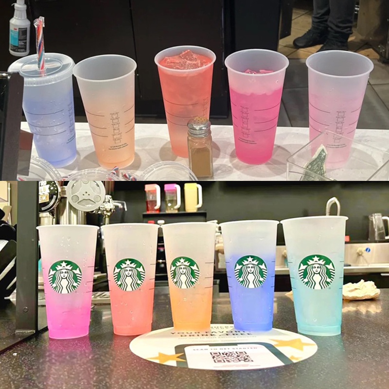 Starbucks Tumbler Berubah Warna Colour Transparan Cup Reusable Cup Color Changing Cups