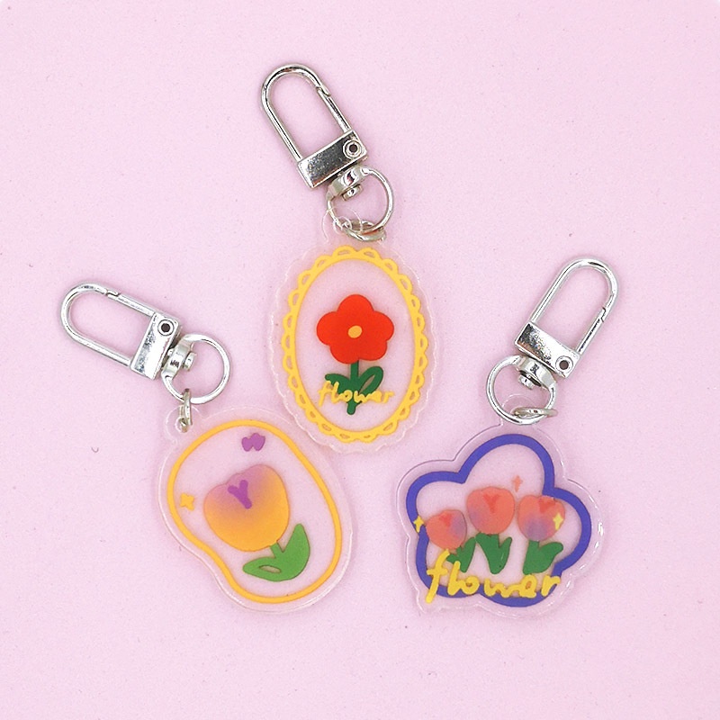 Gantungan Kunci Fashion Love Tulip Acrylic Key Pendant Gantungan Kunci
