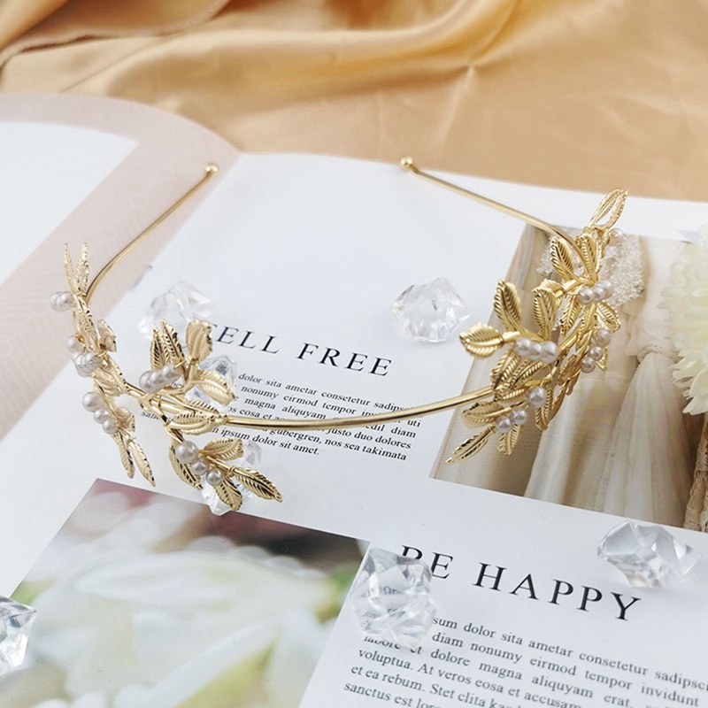 Baroque Golden Leaf Mahkota Hiasan Kepala Gaya Virgin Royal Vintage Handmade Laurel Ikat Kepala Olive Gold Bunga Aksesoris Rambut Pengantin Foto Mori Pernikahan