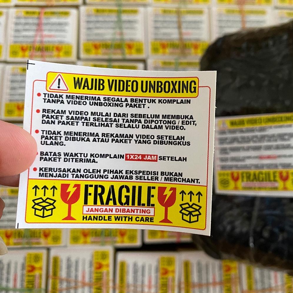 

∞ sticker label fragile video unboxing pecah kemasan pengiriman 6x5cm ( isi 100 lembar ) ヺ