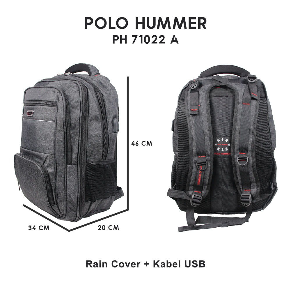 [KLIKTAS] Tas Ransel Laptop Pria Backpack Import USB Polo Hummer 71022