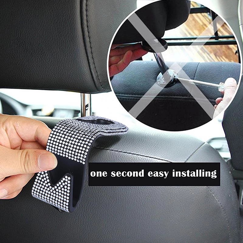 2pcs Car Vehicle Organizer Universal Car Seat Back Hooks Berlian Berkilauan Car Hanging Hook Serbaguna Penyimpanan Handbag Braket Gantung Kuat Beban-bearing Otomotif Hook