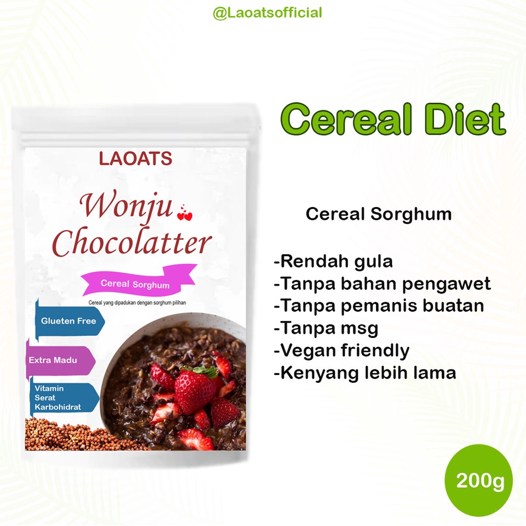 

Sereal Diet Pelangsing Penurun Berat Badan Rolled Oat Almond Milk Chia Seed Oatmeal Rendah Gula Sorghum Wonju Chocolatter Laoats (200g)