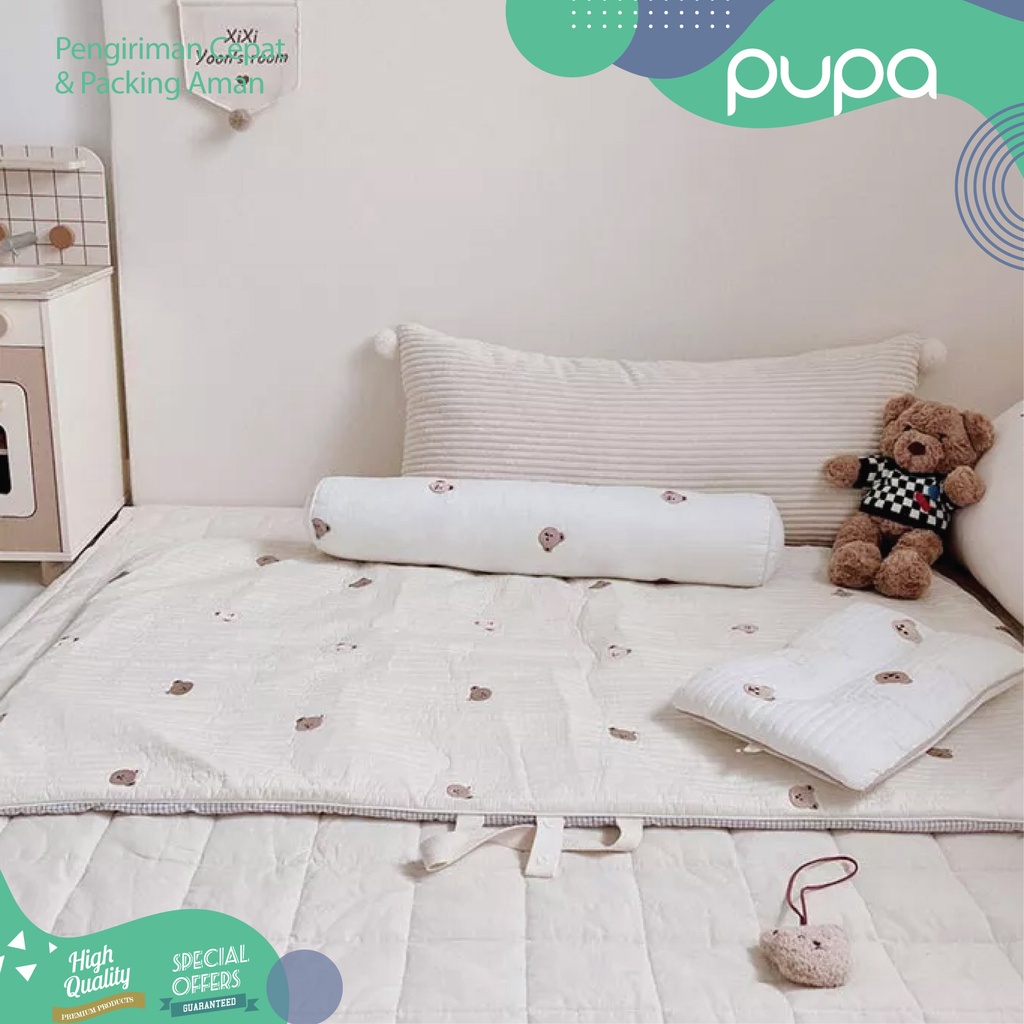 Portable Matras Tidur Bayi Portable Baby Mattress Pad Embroidery Bear Pad Play Floor Mat Travelling