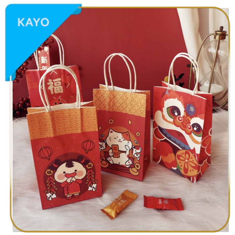 

PAPER BAG MERAH IMLEK MOTIF PAPER BAG BARONGSAI GOODIE BAG HADIAH KANTONG KADO CNY