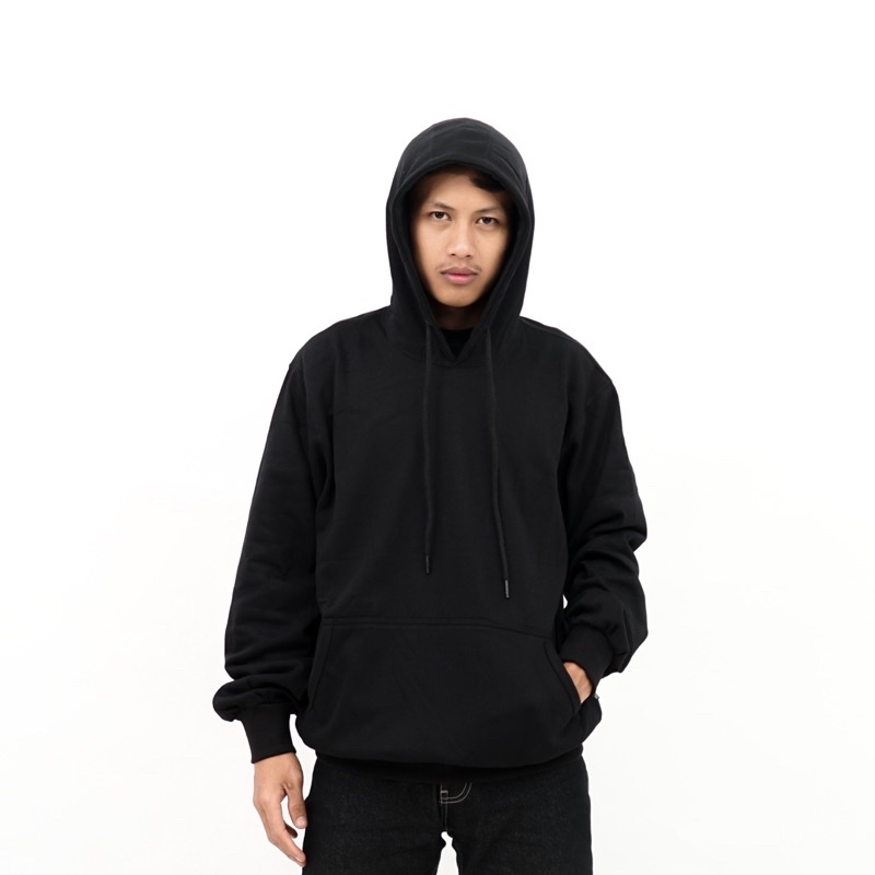 hoodie polos hitam premium merkeda