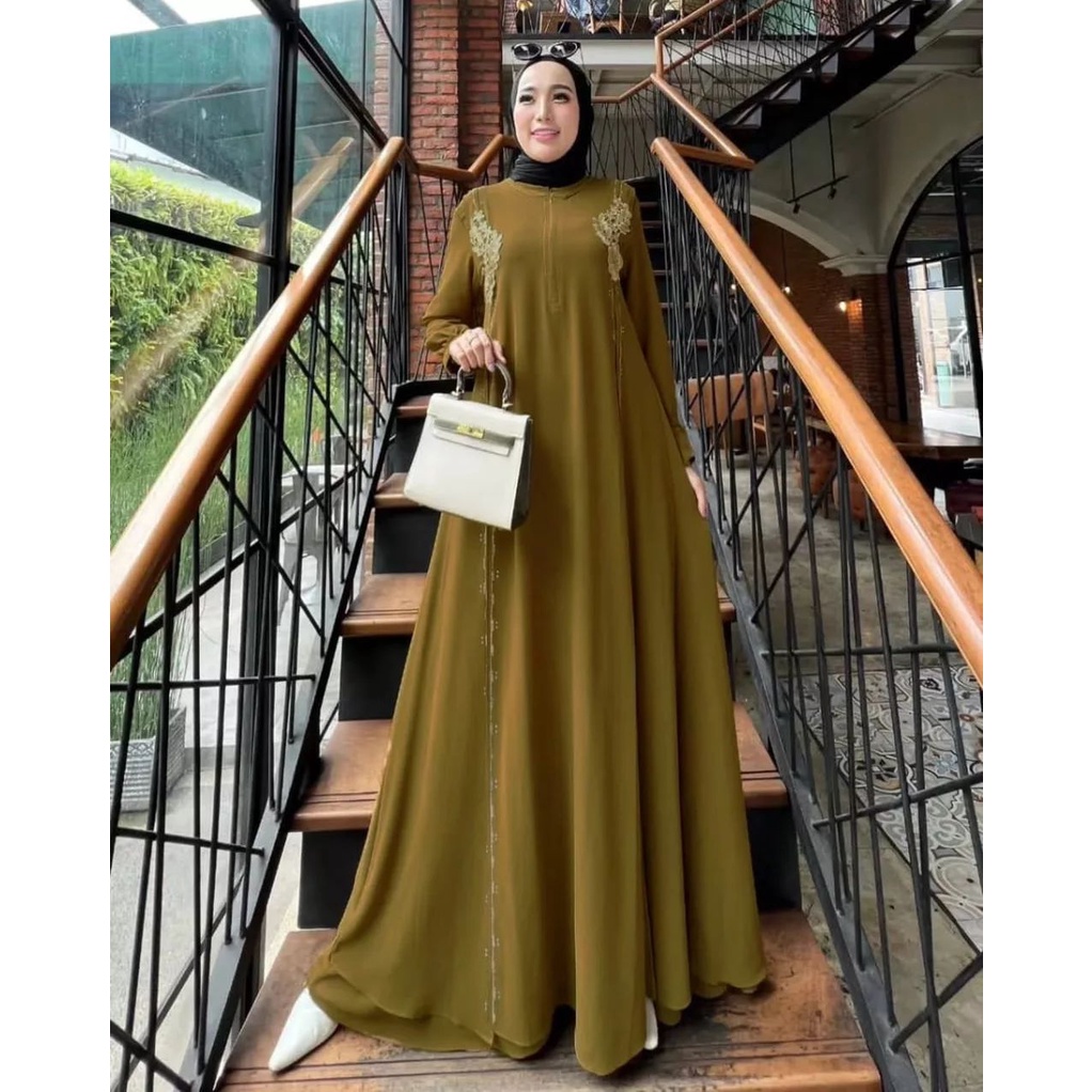 Arsya dress Bahan Crinkle Airflow Aplikasi Mutiara gamis crinkle terbaru 2022 premium jumbo dress wanita cringkle baju kondangan