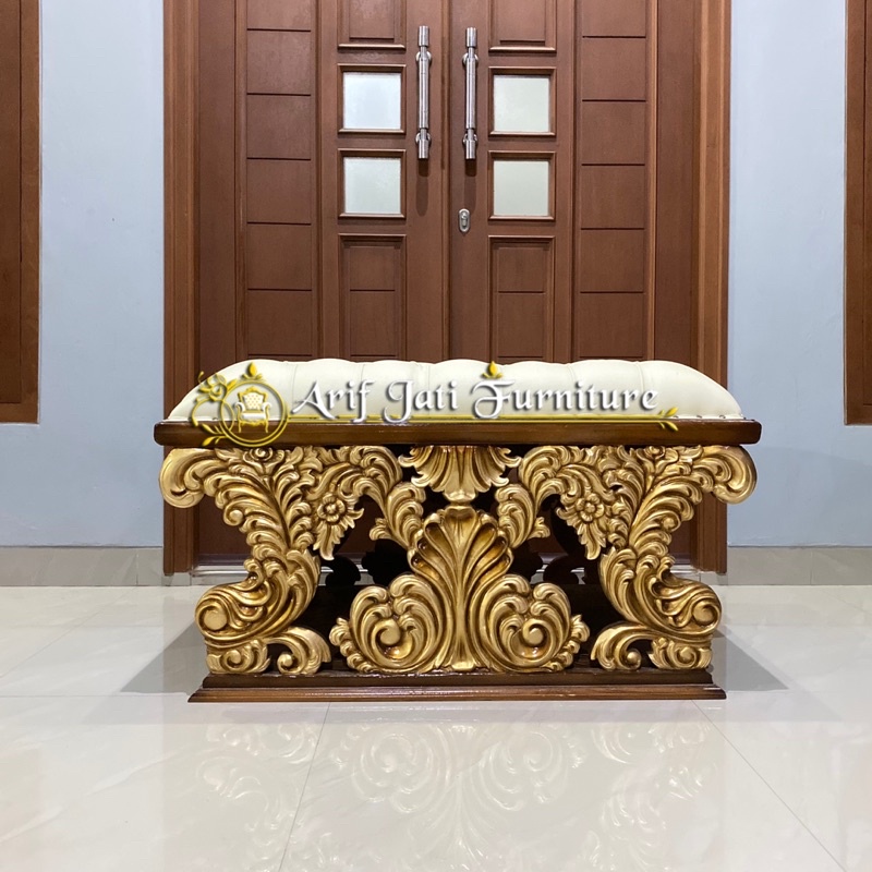 kursi stool panjang motif ukiran jepara kayu jati solid