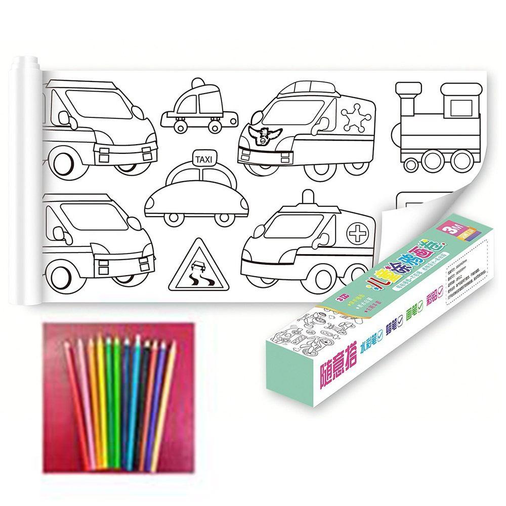 Top Roll Gambar Anak-Anak Desain Baru Hadiah Kreatif DIY Lukisan Menggambar Kertas Isi Warna Dengan 12warna Pensil