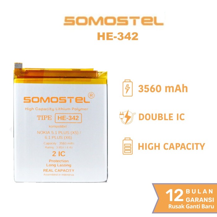 HE342 HE 342 NOKIA 5.1 PLUS X5 / NOKIA 6.1 PLUS X6 BATERAI SOMOSTEL
