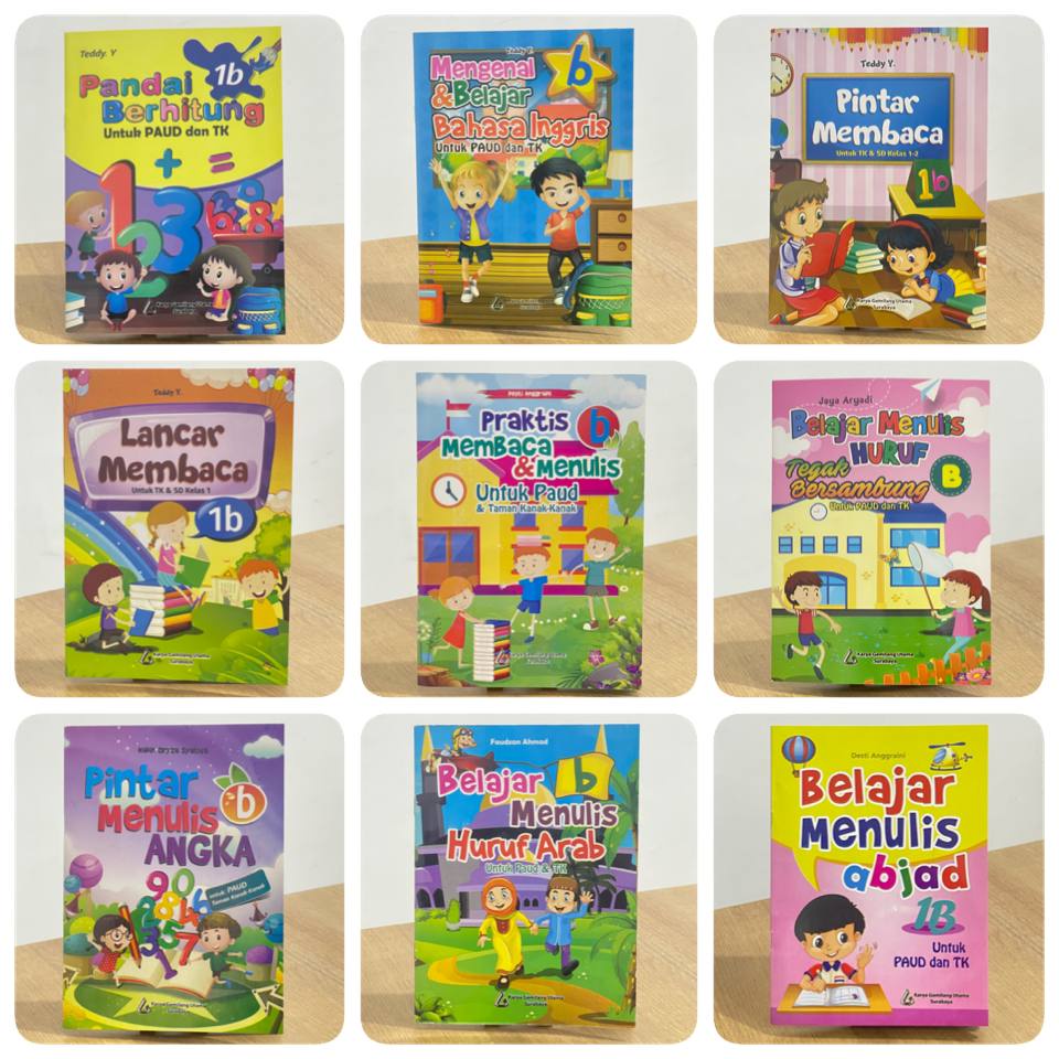 Buku Belajar Jilid PAUD TK A & TK B Berhitung, Membaca, Menulis, Bahasa Inggris, Huruf, Angka, Abjad