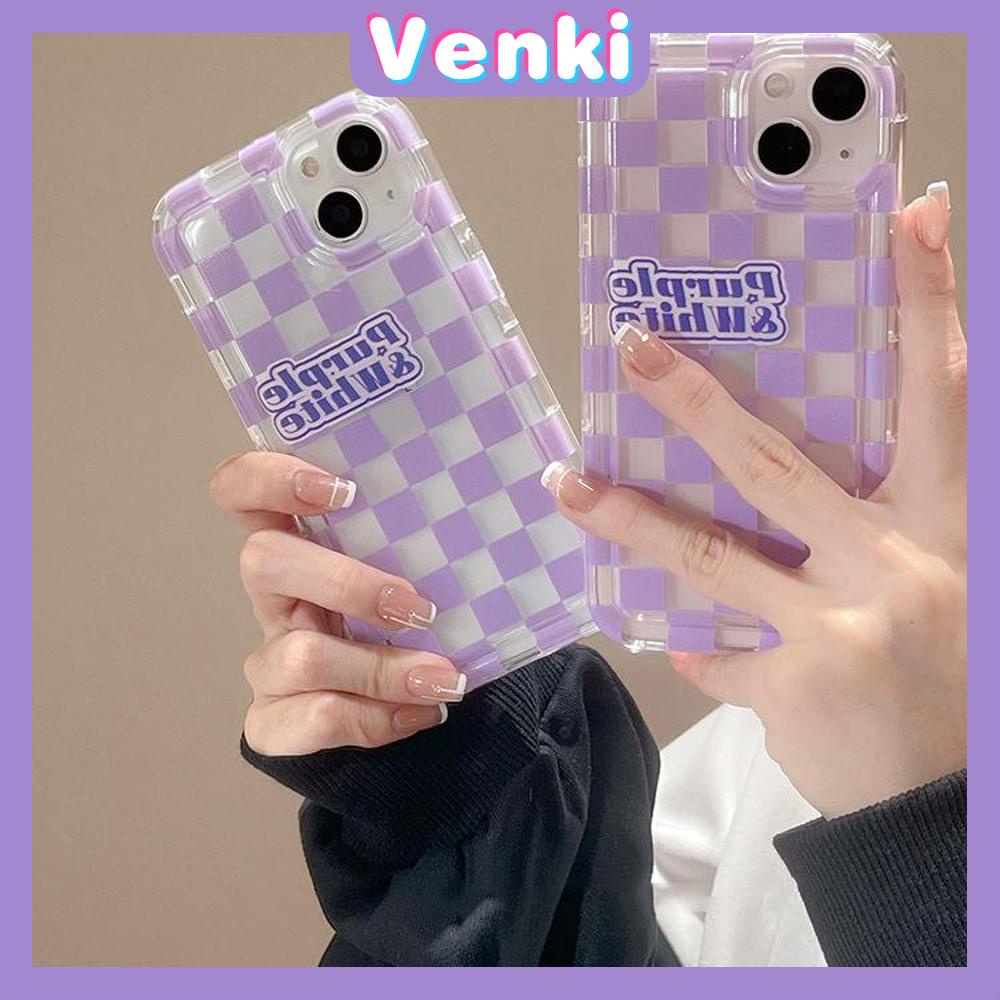 Case For iPhone 14 Pro Max TPU Soft Jelly Airbag Case Purple Checkerboard Clear Case Camera Protection Shockproof For iPhone 14 13 12 11 Plus Pro Max 7 Plus X XR