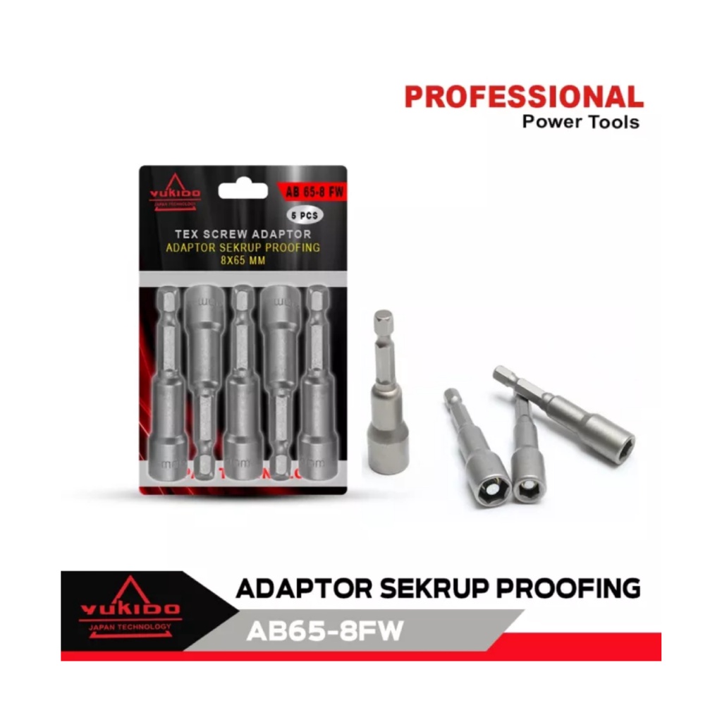 YUKIDO 5Pcs Mata Bor Roofing 8 x 65 mm HDT Magnetic Nut Setter Baja Ringan&amp;Adaptor Bor Obeng L Angle + Kabel Ekstensi Fleksibel Shaft Obeng Cordless Screwdriver TERMURAH