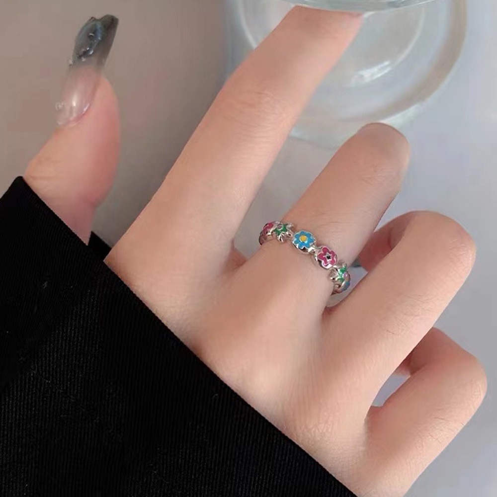 Korea woman fashion retro Menetes Minyak Bunga Menetes Pembukaan Adjustable Cincin Jari Cincin Perhiasan