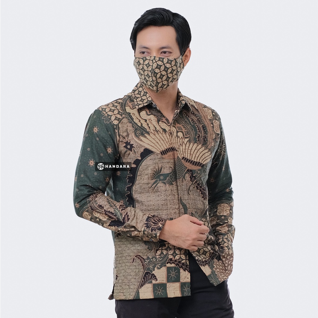 Baju Kemeja Batik Pria Lengan Panjang Slim Fit Premium Modern Full Furing Katun Halus Original Handara Motif Kailash Hijau HB-179