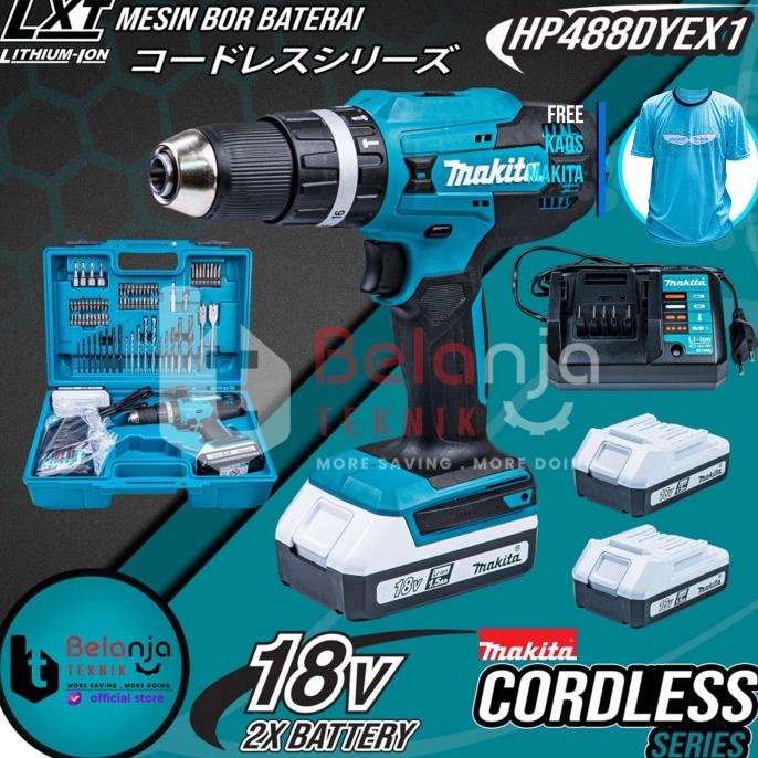 Jual Makita Cordless Hammer Driver Drill HP488D Bor Baterai 18V HP 488 ...