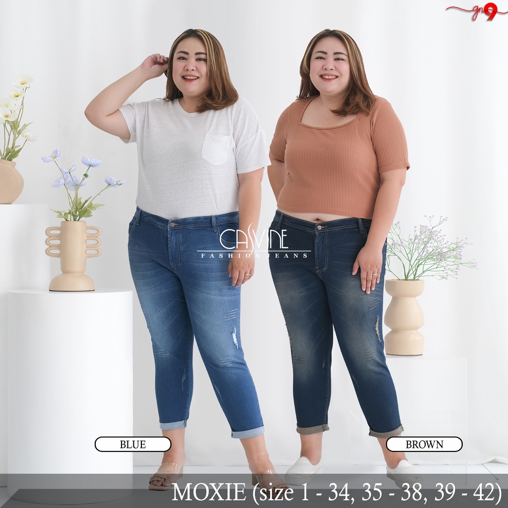 CASVINEJEANS || Celana Jeans Wanita Moxie 2 Warna Bigsize Jumbo Sobek Laser Ripped Stretch Stik Lipat Balik Mom Jeans