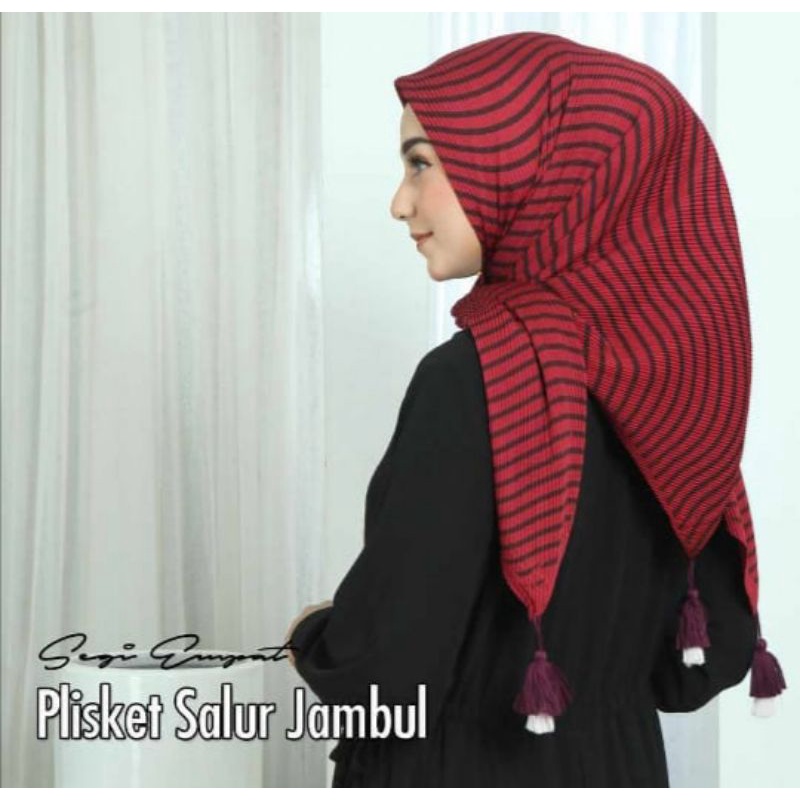 JILBAB/KERUDUNG/HIJAB SEGI EMPAT PLISKET SALUR JAMBUL SIZE 110x110cm