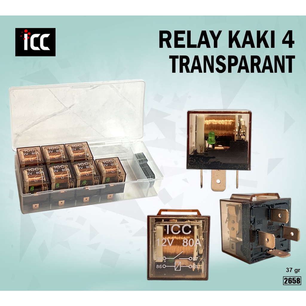 Relay Klakson Transparan Kaki 4 12V 40A Riley Relay Alarm Motor Mobil
